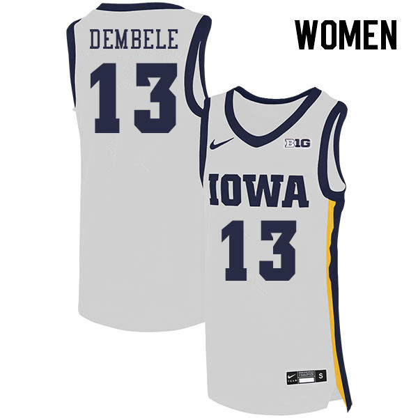 Women #13 Ladji Dembele Iowa Hawkeyes College Basketball Jerseys Stitched Sale-White